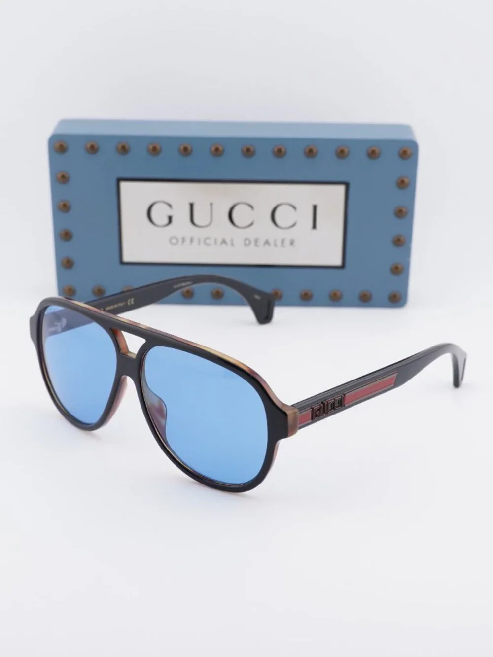 Gucci GG0463S 004 Aviator Sunglasses - Black\Blue